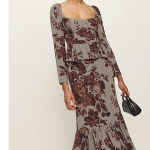 Reformation Floral Dress in Brown and Gray